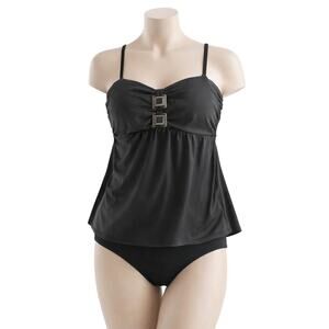 Miraclesuit Black Tankini Top Underwire Swim Top Buckle Front, Small